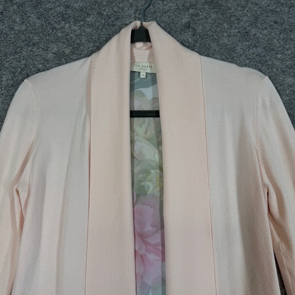Ted Baker Pink Floral Back Cardigan Open Front Lightweight Sweater Size 1 - Picture 3 of 15